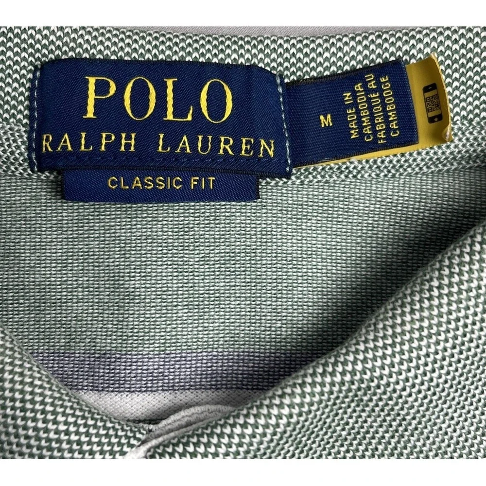Polo Ralph Lauren Shirt‎ Mens Medium M Classic Fit Green Striped Pique Pony Logo